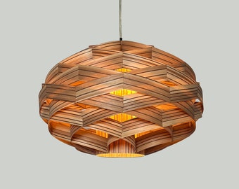 New!!Pendant Light-Chandelier Light-Wood Pendant Light-Ceiling Light-Lighting-Rustic-Oval Woven Pendant Lamp-Engineered Zebrano Veneer