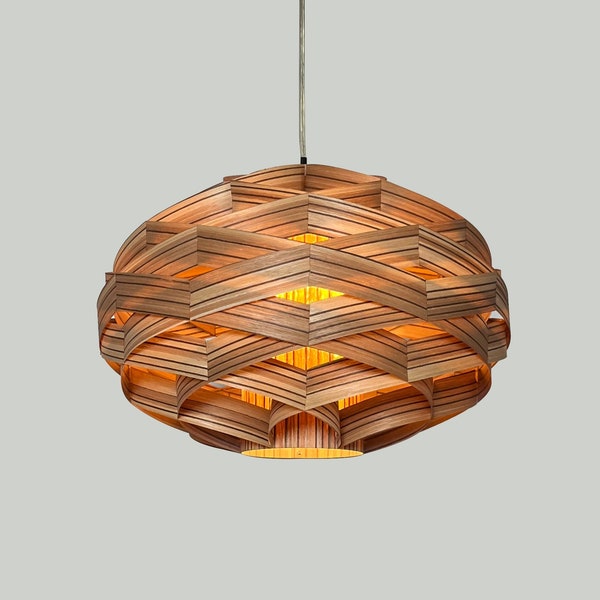 New!!Pendant Light-Chandelier Light-Wood Pendant Light-Ceiling Light-Lighting-Rustic-Oval Woven Pendant Lamp-Engineered Zebrano Veneer