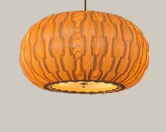 New!Wood Drum Pendant Light-Asian Ash-Chandelier-Lighting-Ceiling Light-Table Lampshade