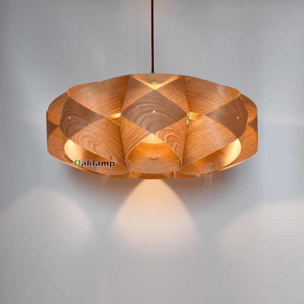 Wood Pendant Light-Pendant Light-Chandelier-Light Fixture-Ceiling Light-Lighting-Rustic Light-Wood Orbit Pendant Light-Chinese ash Veneer