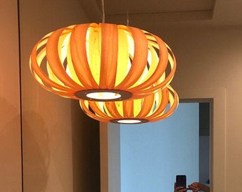 Wood Pendant Light-Pumpkin Ceiling Light-Maple-Pendant Light-Chandelier Light Fixture-Hanging Lamp-Lighting-Lampshade