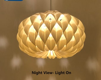 Żyrandol-Lampa wisząca-Oprawa świetlna-Lampa wisząca z drewna-Oświetlenie-Lampa wisząca-Lampa sufitowa-Lampa rustykalna-Lampa wisząca Bloom-Biały jesion