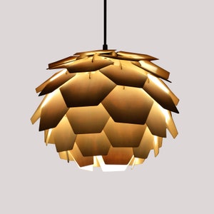 Ceiling Light-Pendant Light-Wood Pendant Light-Chandelier-Light Fixture-Artichoke Light-Acorn Light-Hop Light-Hexagonal Pine Cone Light