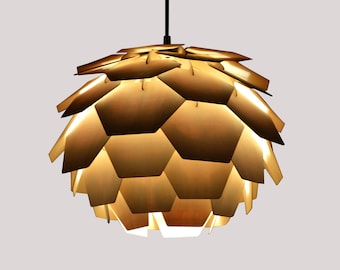 Pendant Light-Wood Pendant Light-Chandelier-Light Fixture-Artichoke Light-Ceiling Light-Acorn Light-Hop Light-Hexagonal Pine Cone Light