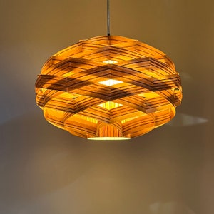 New!!Pendant Light-Chandelier Light-Wood Pendant Light-Ceiling Light-Lighting-Rustic-Oval Woven Pendant Lamp-Engineered Zebrano Veneer