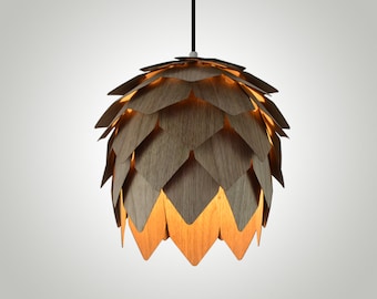 Ceiling Light-Pendant Light-Wood Pendant Light-Chandelier-Light Fixture-Artichoke Light-Acorn Light-Handmade Pine Cone Pendant Light-Walnut
