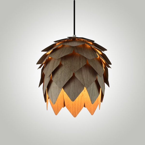 Pendant Light-Wood Pendant Light-Chandelier-Light Fixture-Artichoke Light-Ceiling Light-Acorn Light-Hop Light-Pine Cone Pendant Light-Walnut