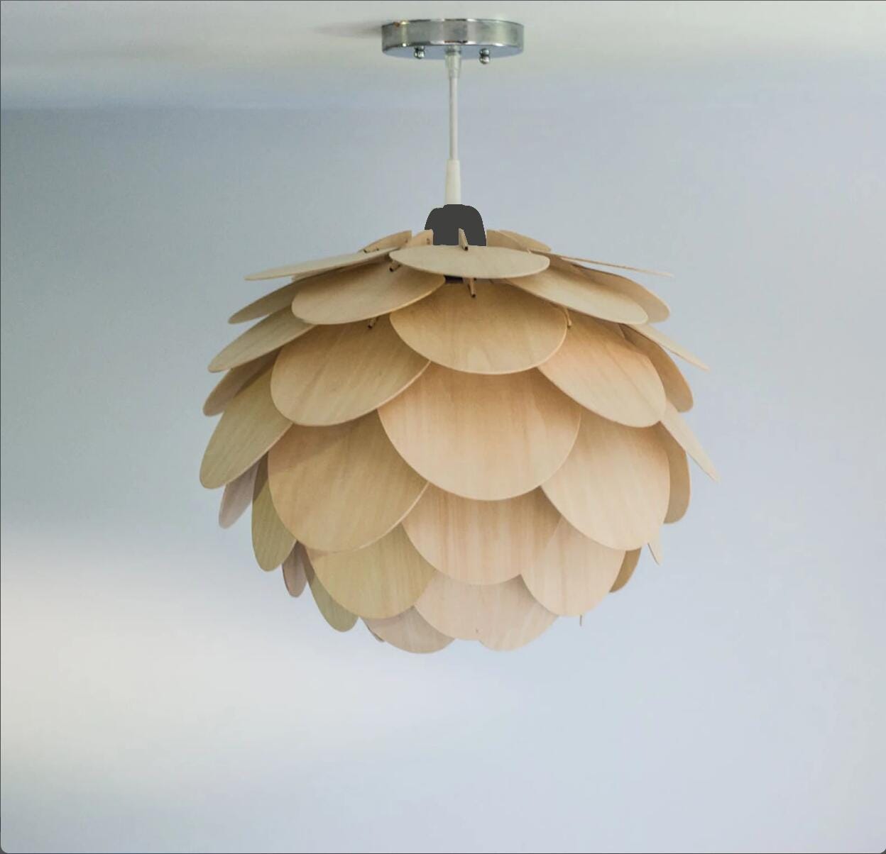 手作りの丸型松ぼっくりライト - ペンダントライト *木製ペンダント