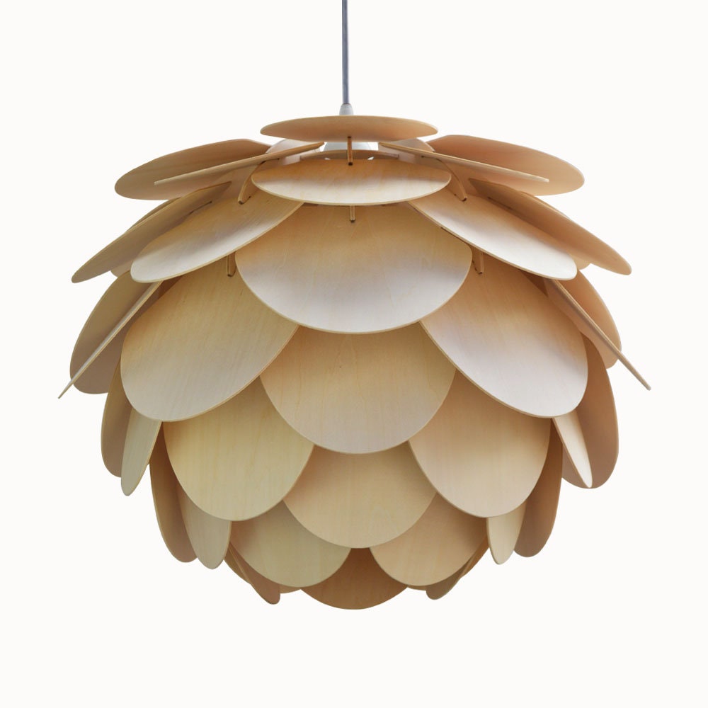 手作りの丸型松ぼっくりライト - ペンダントライト *木製ペンダント