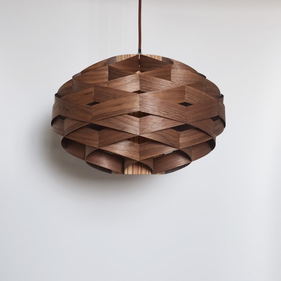 Woven wood on sale pendant light