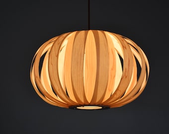 Pendant Light-Wood Pendant Light-Ceiling Light-Chandelier-Light Fixture-Hanging Lamp-Lighting-Lampshade-Pumpkin Pendant Lamp-Maple