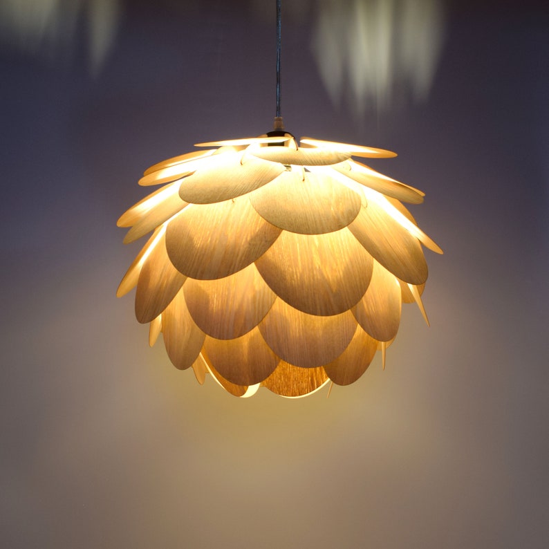 Wood Pendant Lightpendant Lightchandelier Lightingartichoke Etsy