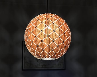 Pendant Light-Wood Pendant Light-Chandelier-Light Fixture-Ceiling Light-Hanging Lamp-Rustic Lighting-Galaxy Ball Light-Walnut Veneer