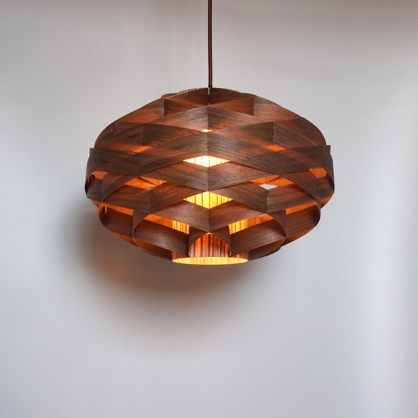 New!Wood Pendant Light-Chandelier-Lighting-Pendant Light-Ceiling Light-Wood Light-Rustic Light-Oval Woven Pendant Lamp-Walnut