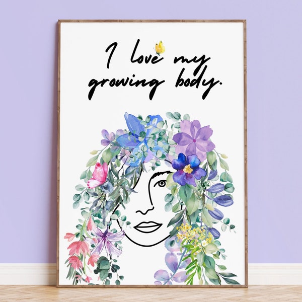 Self Love Wall Art, Body Positivity Poster, Girls Room Decor, Teen Mental Health Poster, Self Confidence Art Print, Flower Digital Printable