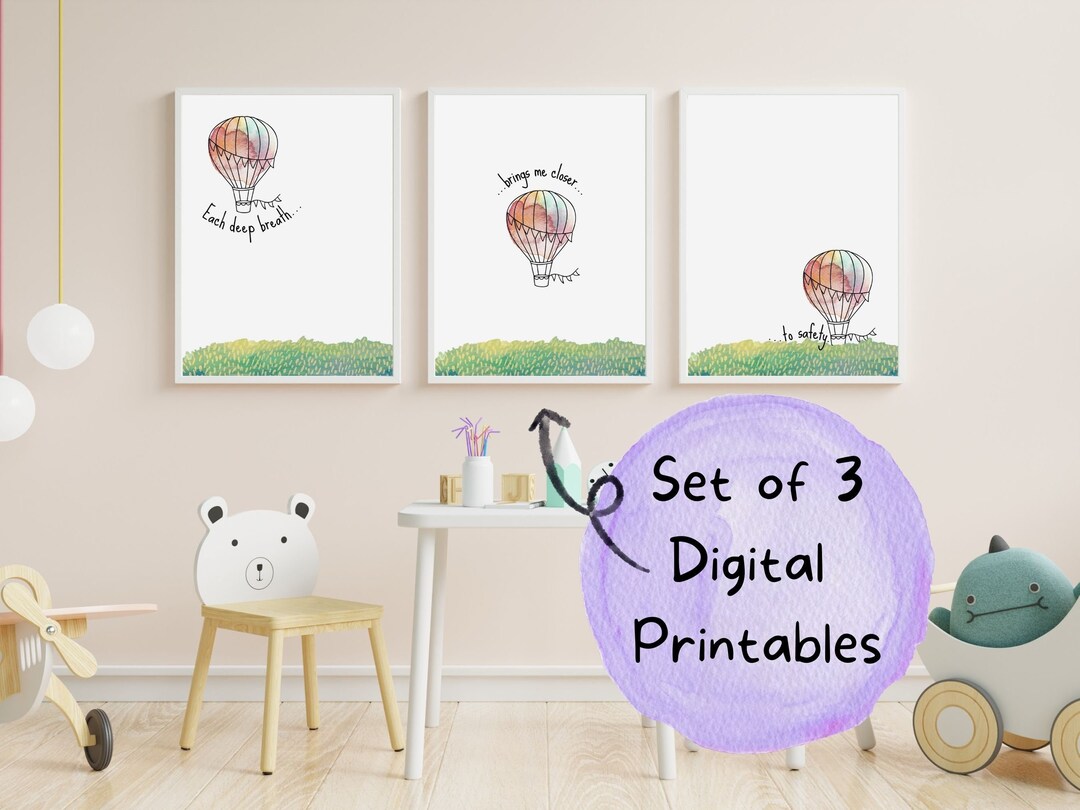 Deep Breaths Wall Art, Grounding Technique Print, Mindfulness for Kids ...