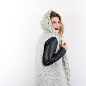 oversized chunky knit cardigan, open front slouchy long cardigan sweater for women in gray image 1