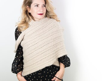 Maxi cape and scarf crocheted in wool and alpaca: warm and cozy stole, comfy and elegant, mod. LIONE