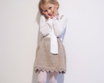 Girls skirt brace, hand knitted in wool and alpaca, kids winter wear