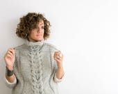 Knitted poncho sweater, cable shawl for winter, cozy chunky knitted clothes, loose fit minimalist oversized sleeveless cowl sweater