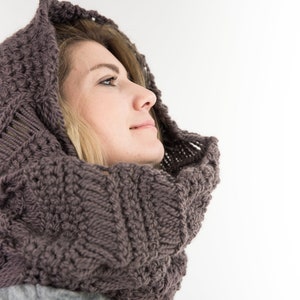 Hooded scarf, a cowl scarf crocheted in wool and alpaca, mod. CALAIS image 4