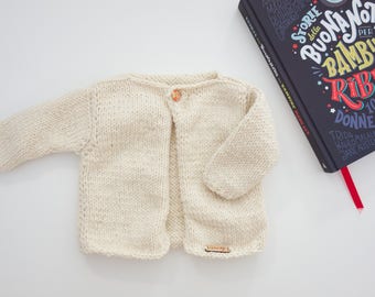 Knitted baby cardigan for newborn in wool and alpaca for baby and kids, knitted kids sweater for winter, girl and boy knitwear