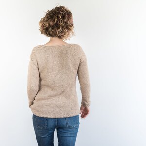 knitted chunky cotton sweater, loose fit hand knit sweater for women for summer with boat neck image 4