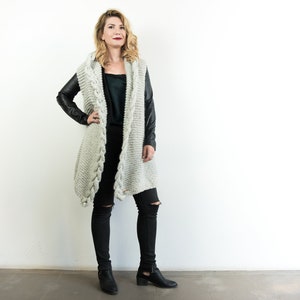 oversized chunky knit cardigan, open front slouchy long cardigan sweater for women in gray image 5