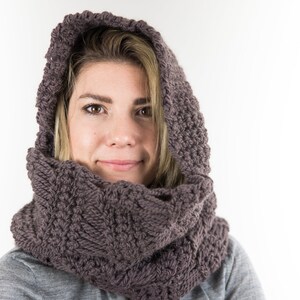 Hooded scarf, a cowl scarf crocheted in wool and alpaca, mod. CALAIS image 3