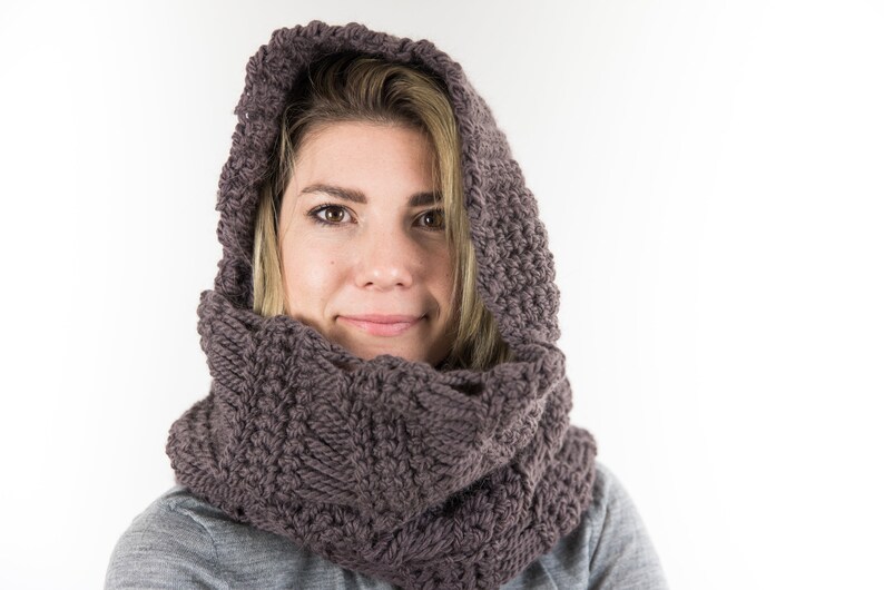 Hooded scarf, a cowl scarf crocheted in wool and alpaca, mod. CALAIS image 3