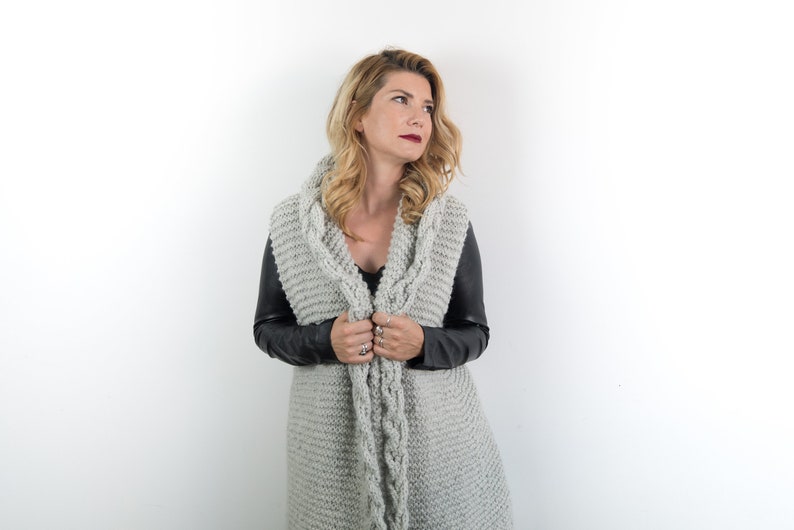 oversized chunky knit cardigan, open front slouchy long cardigan sweater for women in gray image 2