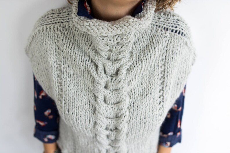 Knitted poncho sweater, cable shawl for winter, cozy chunky knitted clothes, loose fit minimalist oversized sleeveless cowl sweater image 7