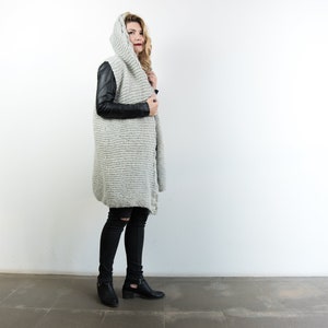 oversized chunky knit cardigan, open front slouchy long cardigan sweater for women in gray image 6