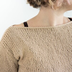 knitted chunky cotton sweater, loose fit hand knit sweater for women for summer with boat neck image 6