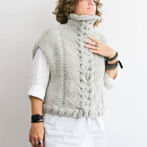 Knitted poncho sweater, cable shawl for winter, cozy chunky knitted clothes, loose fit minimalist oversized sleeveless cowl sweater image 2