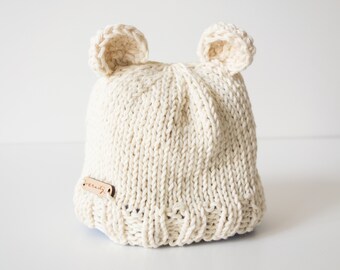 Cotton spring hat, bear ears hat, baby and kids hat, knitted hat, newborn gift, baby shower knitted cap, bear cap