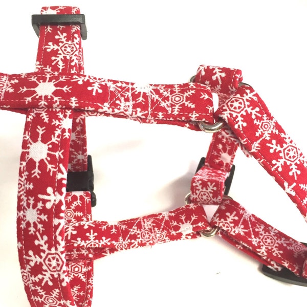 Dog harness, snowflake dog harness, Christmas harness, red harness, holiday harness, winter harness, puppy harness, handmade harness