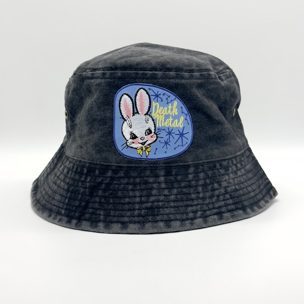 Death Metal Bunny Rabbit Bucket Hat | 90s Bucket Hat | Summer Sun Hat | Festival Hat | Rave Outfit | Washed Navy