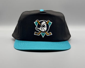 Anaheim Mighty Ducks Hat Vintage Retro 2-Tone Black/Teal Trucker Snapback Cap Classic 90s 1992 NHL Ice Hockey