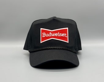 Budweiser Hat Vintage Retro Black Trucker Rope Hat Snapback Cap Classic 80s 90s Beer