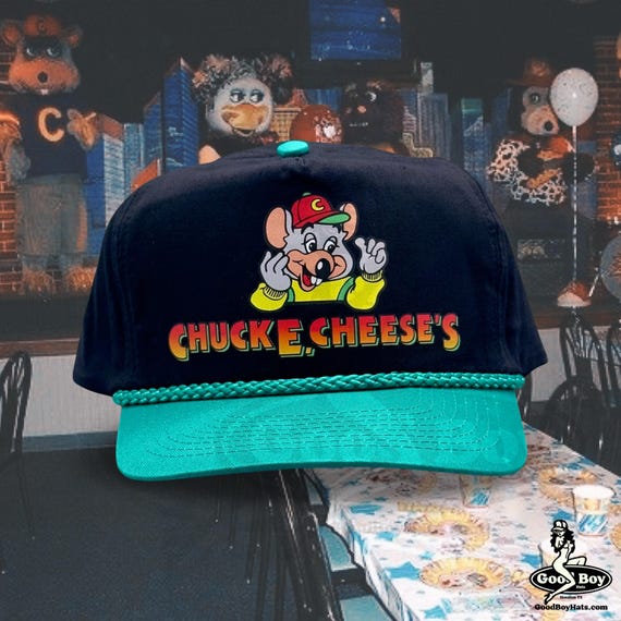 Chuck E Cheese Pizza Hat Vintage Retro 2-tone Teal / Black
