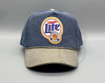 Miller Lite Hat Vintage Retro 2-Tone Khaki Navy Trucker Rope Hat Snapback Cap Classic 80s 90s Miller Beer Hat