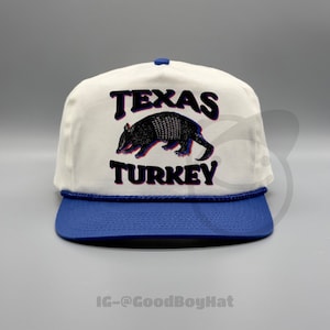 Texas Turkey Armadillo Western Hat Vintage Retro Royal Blue / White Trucker Rope Snapback Cap 80s 90s