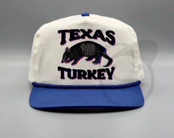 Texas Turkey Armadillo Western Hat Vintage Retro Royal Blue / White Trucker Rope Snapback Cap 80s 90s