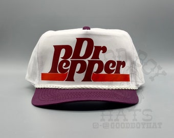 Dr Pepper Hat Vintage Trucker Rope Hat Cap Retro White/Maroon Snapback Classic Deadstock 80s 90s Dr.Pepper Soda Pop Coke