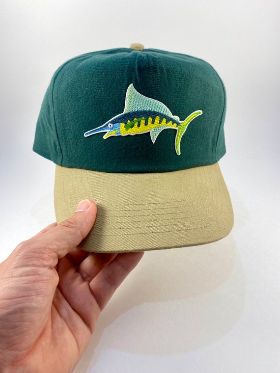 Swordfish Fishing Hat Retro 2-tone Green Khaki Trucker Hat Snapback Cap Vintage  Fish Patch 80s 90s -  Finland
