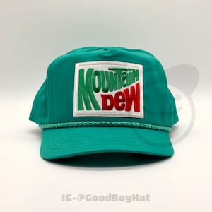 Mountain Dew Hat Vintage Retro Patch Kelly Green Trucker Rope Snapback Cap Classic 80s 90s Coke Soda Pop