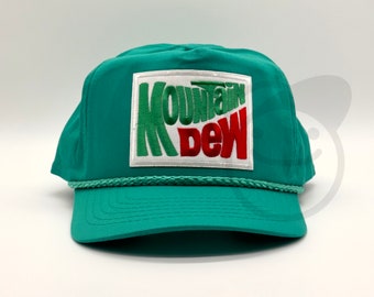 Mountain Dew Hat Vintage Retro Patch Kelly Green Trucker Rope Snapback Cap Classic 80s 90s Coke Soda Pop