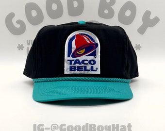 Taco Bell Hat Vintage Retro 2-Tone Black Teal Trucker Rope Snapback Cap Classic 80s 90s Baja Blast Live Mas