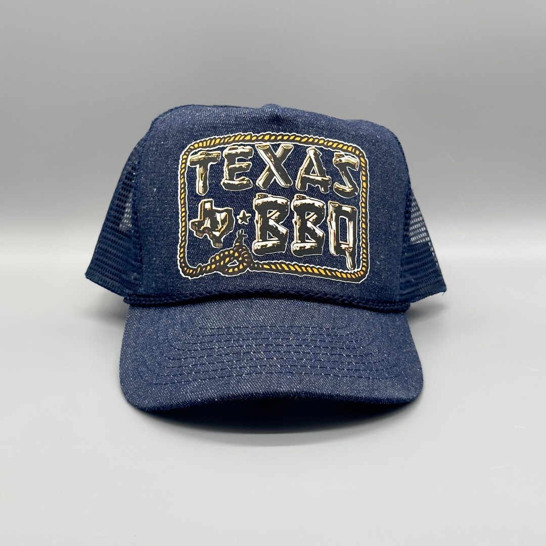 Texas BBQ Hat Vintage Retro Denim Mesh Trucker Rope Snapback Etsy